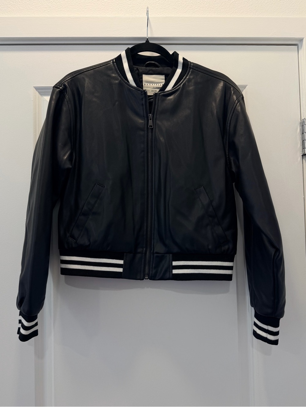 bagatelle Black Bomber Jacket with White Stripe Trim